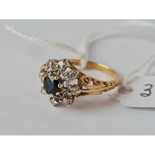 341 - A sapphire and diamond ring 18ct gold size N  -4.1 gms