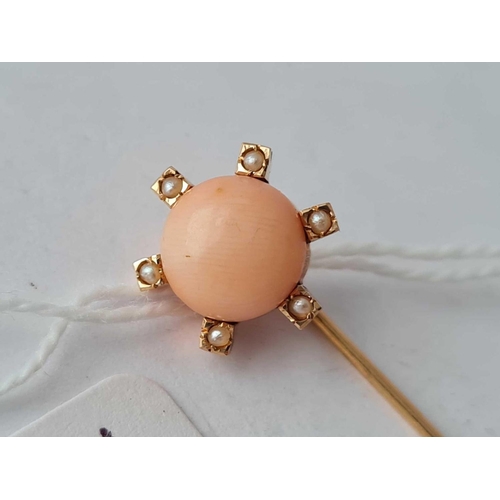 361 - A large Victorian coral and pearl stick pin � 2.5 gms