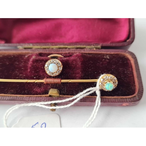 52 - A BOXED VICTORIAN OPAL AND DIAMOND STICK PIN AND STUD SET 18CT GOLD (TESTED)