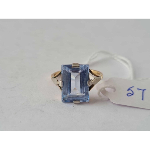 57 - A art deco two colour gold ring set with blue Beryl 9ct size J