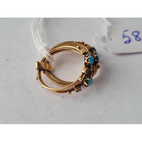 58 - A Victorian gold turquoise and pearl harem ring size H � 3 gms