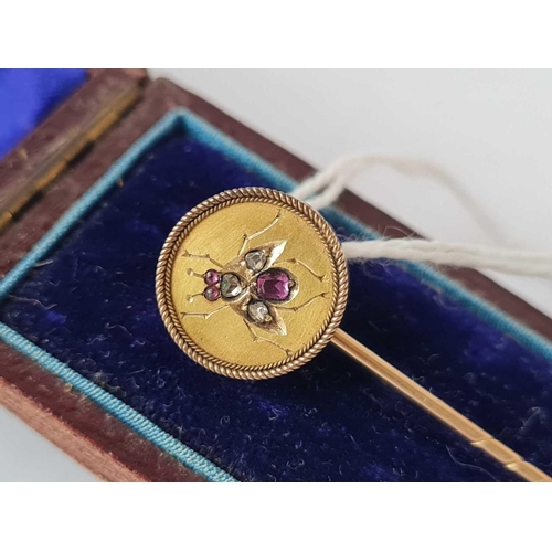 6 - A antique ruby and diamond stick pin the stones in the form of a bee set in gold boxed