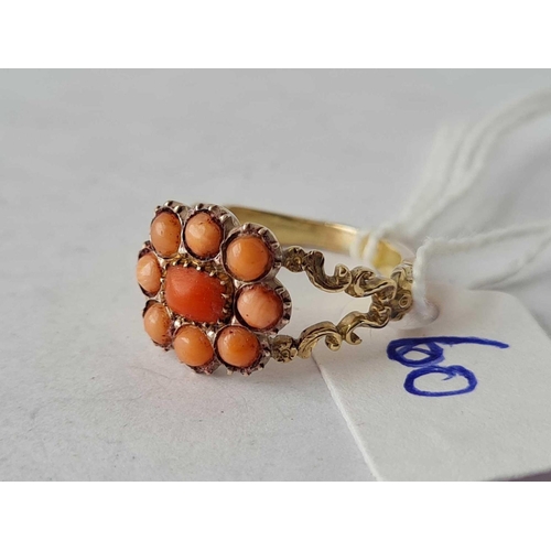 60 - A early Victorian gold and coral set cluster ring size J �