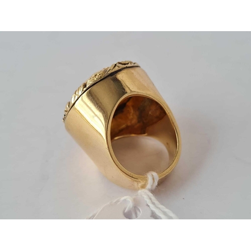 80 - A large heavy embossed 9ct citrine dress ring size L 25.5g inc