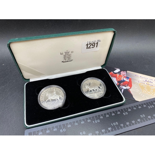 1291 - Jubilee 1977 crown and £5 2002 proof silver