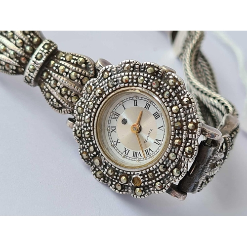 142 - Silver and marcasite set fancy ladies wrist watch