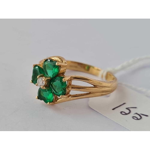 155 - A green stone ring 9ct size R  3.6 gms