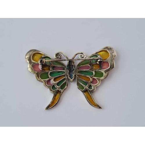 161 - A silver and plique a jour butterfly brooch 5cm wide 12.6g