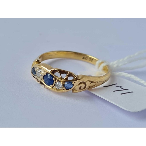 171 - A Victorian sapphire and diamond ring 18ct gold size R  3 gms