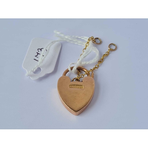 173 - A antique rose gold heart shaped padlock 9ct  3.9 gms