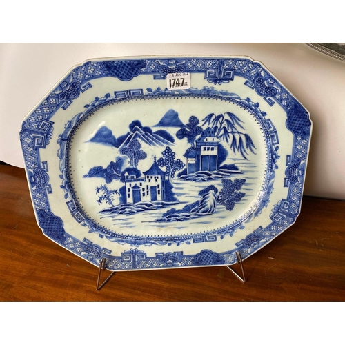 1747 - Another Nankin dish painted with buildings on a river landscape, 16” wide