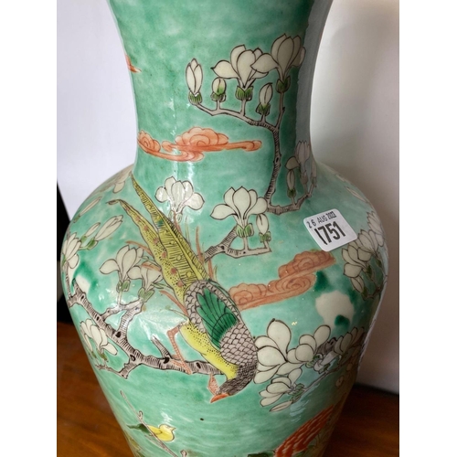 1751 - A large Chinese vase painted with birds on flowering tree, 24” high