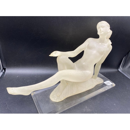 1759 - An Art Nouveau polymer reclining nude lady, 15” long