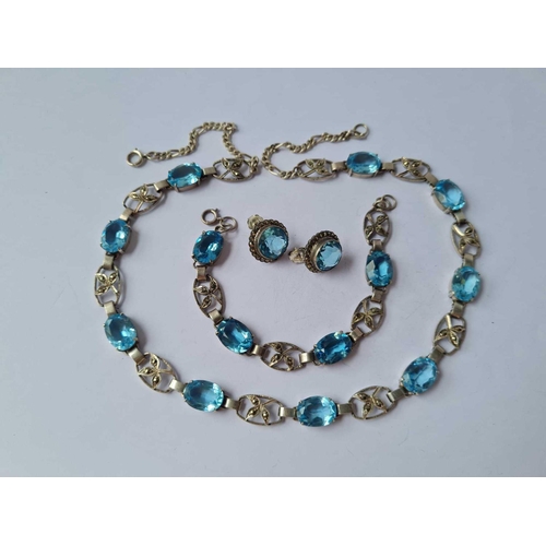 20 - A silver and blue paste necklace/bracelet and earrings