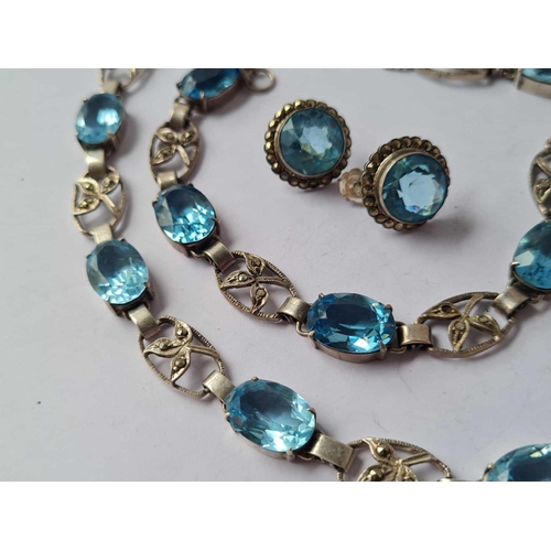 20 - A silver and blue paste necklace/bracelet and earrings