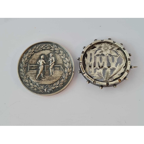 208 - A silver boxing medallion together with a silver initial brooch M Y