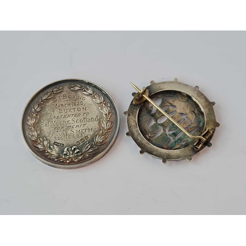 208 - A silver boxing medallion together with a silver initial brooch M Y