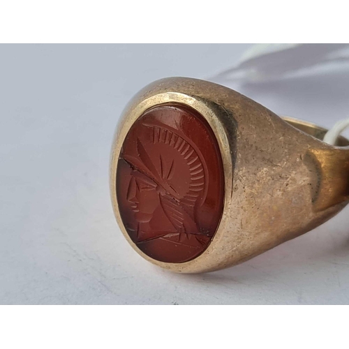 3 - An intaglio set 10k gents signet ring and another 9ct signet ring size Z 18.5g inc