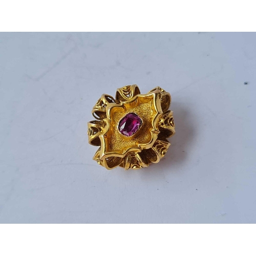 51 - A Georgian high carat gold stud set ruby in fitted box  1.5 gms