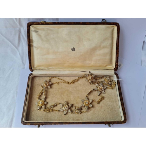 60 - A VICTORIAN CASED SEED PEARL NECKLACE 18C GOLD TESTED   30 GMS