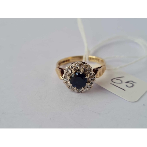 65 - Sapphire & diamond vintage 9ct ring size L 3.4g inc