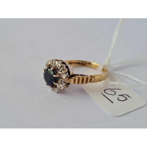 65 - Sapphire & diamond vintage 9ct ring size L 3.4g inc