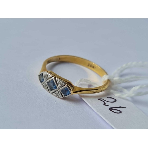 26 - A sapphire and diamond ring 18ct gold size O  2.2 gms