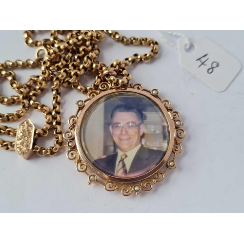 48 - A PHOTO PENDANT ON FANCY CHAIN 9CT 24 INCH  24.5 GMS