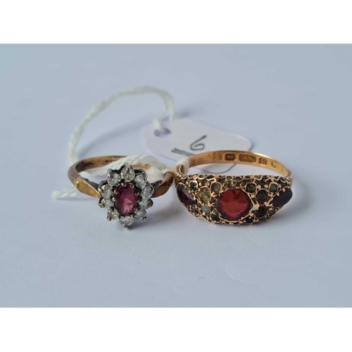 6 - A Victorian garnet and pearl ring (stones missing) 15ct gold size S together with a garnet cluster d... 