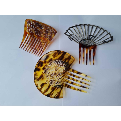 10 - Three vintage large ornate mantilla hair combs