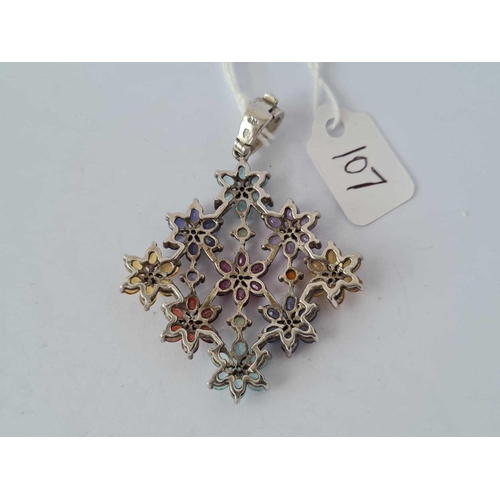 107 - A multi gem silver pendant with opening clasp to fit bead chain/necklace