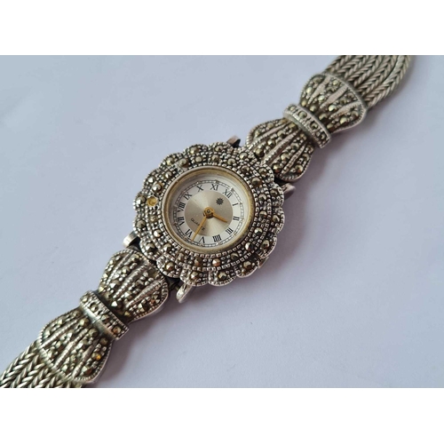 11 - Silver and marcasite mounted ladies fancy wrist watch