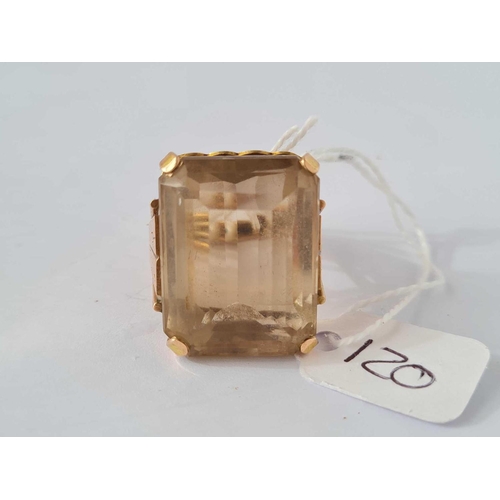 120 - A large smokey quartz dress ring 14ct gold size O      14.5 gms