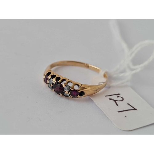 127 - A seven stone garnet and diamond ring 18ct gold size N    2,1 gms