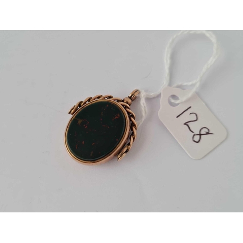 128 - A bloodstone and agate spinning fob 9ct