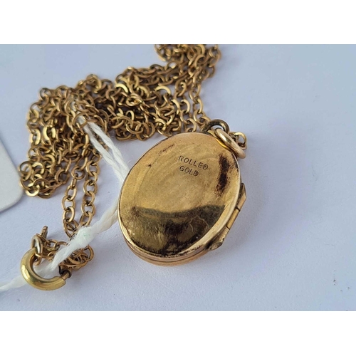 15 - Oval rolled gold chased locket on chain