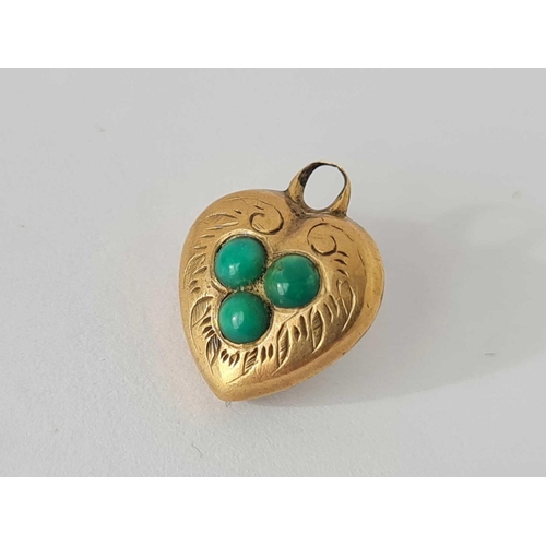 151 - An antique turquoise set 9ct heart pendant and an antique 9ct heart clasp 2.5g