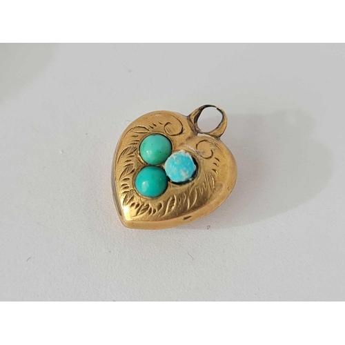 151 - An antique turquoise set 9ct heart pendant and an antique 9ct heart clasp 2.5g