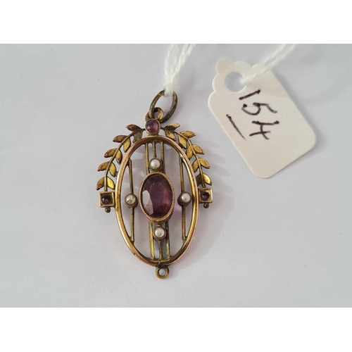 154 - Arts & crafts amethyst & pearl pendant