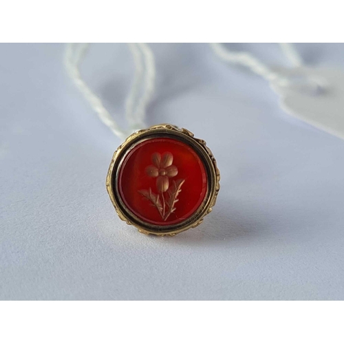 16 - Antique Victorian carnelian set seal with an intaglio of a pansy