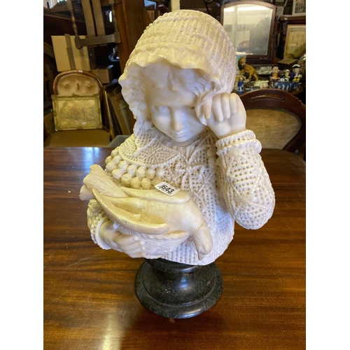 1643 - Another carved figure of a lady holding a bird, dressed in a crochet coat, 20