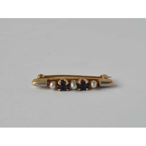 2 - A gold pearl and blue stone small brooch and another gilt one