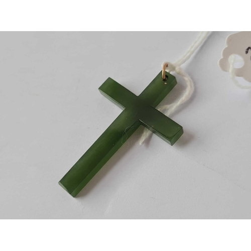 216 - Antique carved green nephrite cross/pendant, 42mm x 27mm