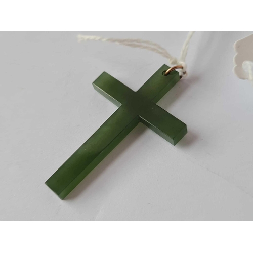 216 - Antique carved green nephrite cross/pendant, 42mm x 27mm