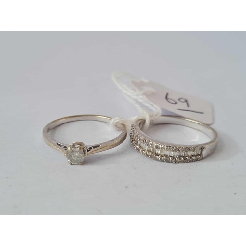 69 - Two good 9ct white gold diamond rings both size P 3.5g in