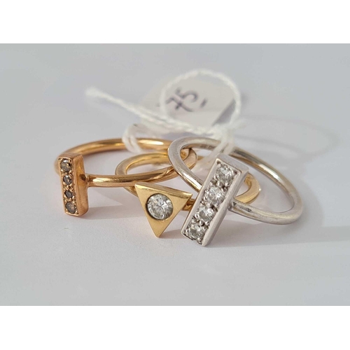 75 - Three modern diamond rings set in 9ct gold 8.9g inc