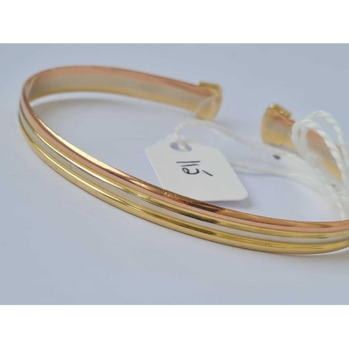 115 - A three colour gold bangle 14ct gold    10.7 gms