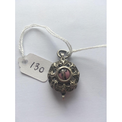 130 - A Georgian memorial silver pendant one side with enamel crown and sash motif the other side with a e... 