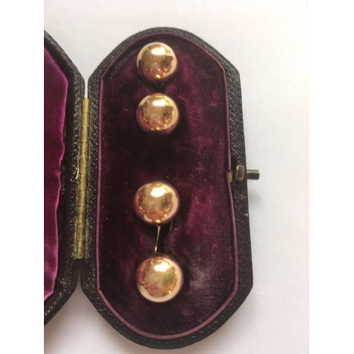 154 - A pair of vintage rose gold ball cufflinks in fitted box 4.6g