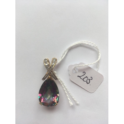 203 - A mystic topaz pendant in 9ct mount 5.7g inc